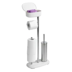 Wenko Stand WC-Garnitur mit Box Rivazza Weiß integrierter Toilettenpapierhalter Ersatzrollenhalter und WC-Bürstenhalter mit Ablagebox