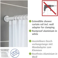 Teleskop-Duschstange Luz 110 - 185 cm Weiß Ausziehbare Duschvorhangstange aus rostfreiem Aluminium^Wenko Outlet