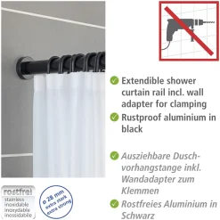 Wenko Teleskop-Duschstange Luz 110 - 185 cm Schwarz Ausziehbare Duschvorhangstange aus rostfreiem Aluminium