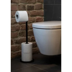 Stand Toilettenpapierhalter 2 in 1 schwarz^Wenko