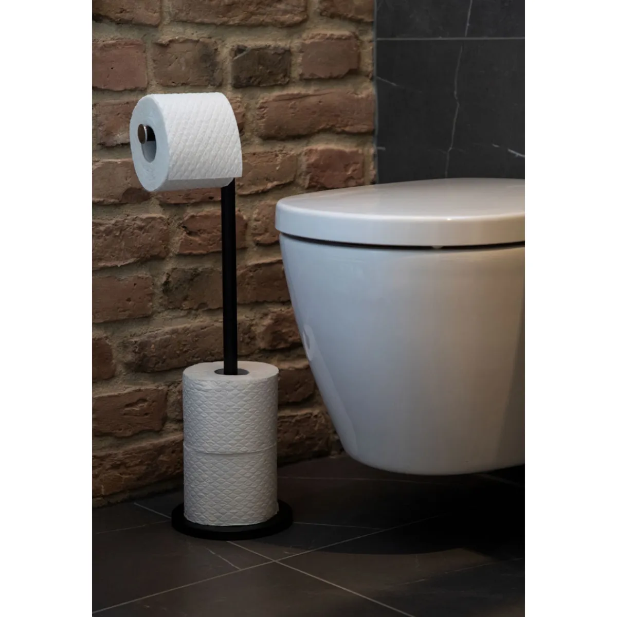 Stand Toilettenpapierhalter 2 in 1 schwarz^Wenko