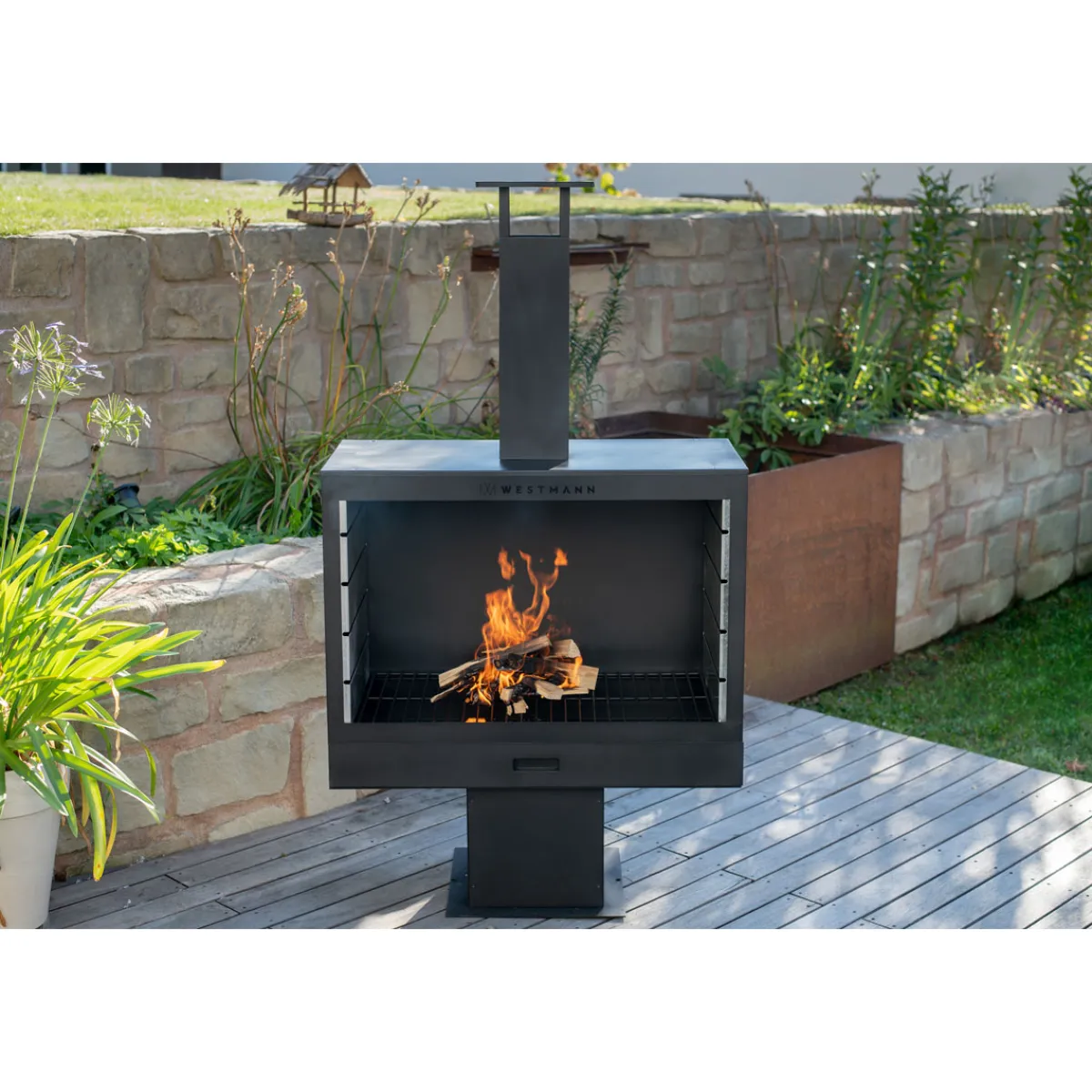 Terrassenofen Gartenkamin inkl. Grillrost 50x90x160cm Schwarz*Westmann Discount
